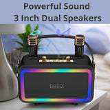 Dododuck Portable Karaoke Set: 2 UHF Wireless Microphones, Bluetooth Speaker with Vibrant LED Lights, TF Card/USB Support, AUX Input, TWS Pairing – Perfect for Parties, Weddings, Indoors, and Outdoors