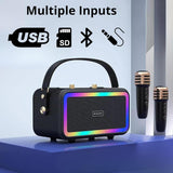 Dododuck Portable Karaoke Set: 2 UHF Wireless Microphones, Bluetooth Speaker with Vibrant LED Lights, TF Card/USB Support, AUX Input, TWS Pairing – Perfect for Parties, Weddings, Indoors, and Outdoors